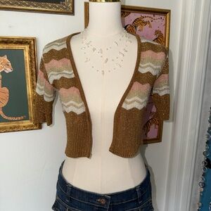 Vintage Y2K Rave Gold and Pink Chevron Cardigan